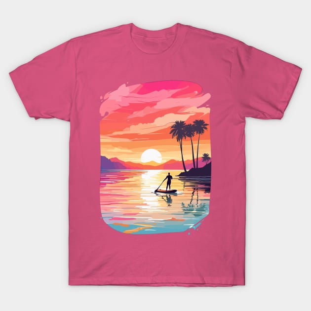 Tropical Sunset Paddle Boarding T-Shirt by Ink Elemental